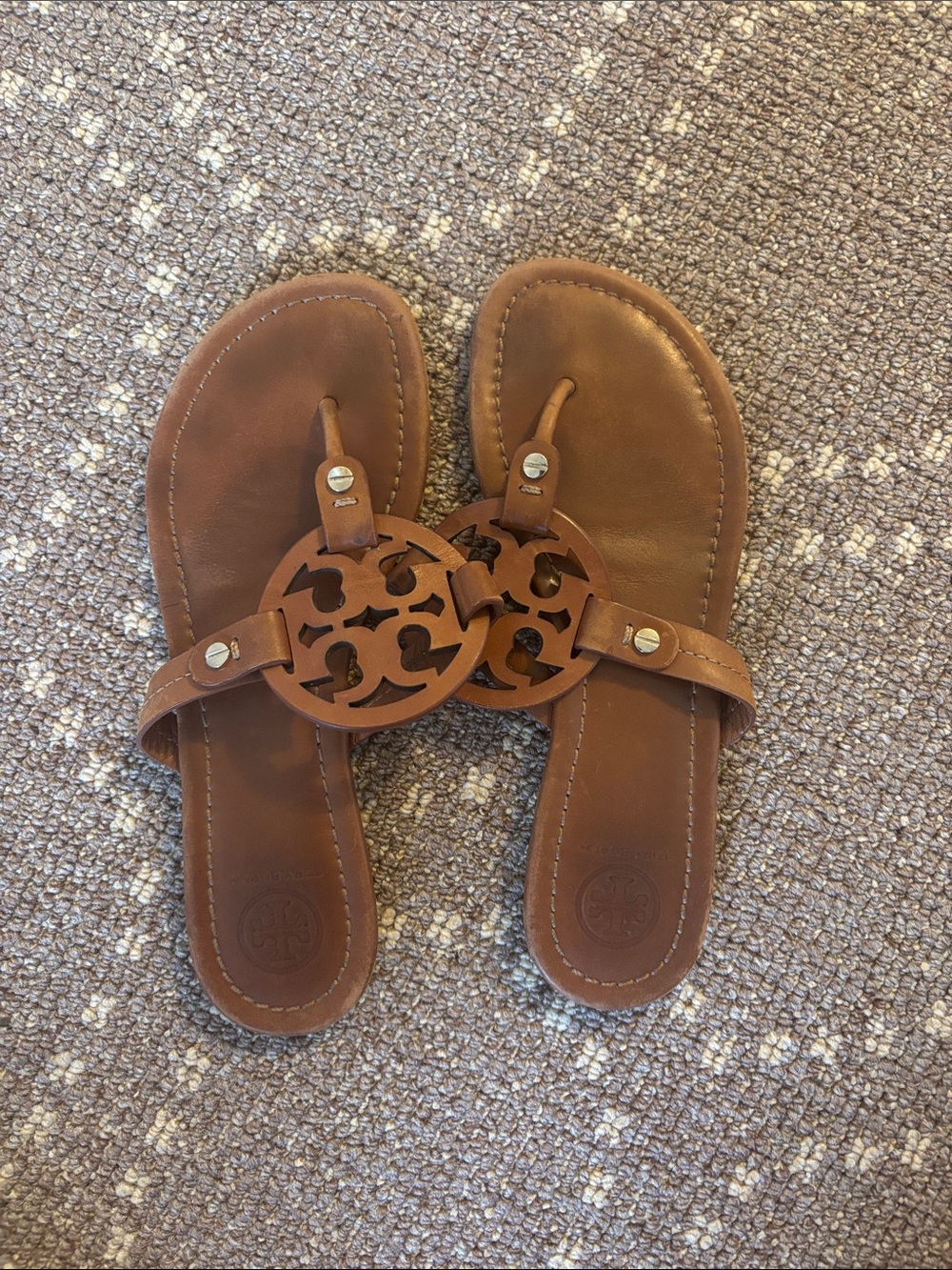 Tory Burch Tan Leather Miller Thong Sandals